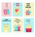 set of cards with cute cats in love vector image