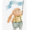 cute rabbit holding flagcartoon watercolour hand vector image