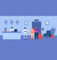robotic cartoon porter helping guests to elevator vector image