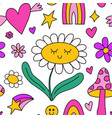 cute kawaii y2k daisy seamless pattern background vector image