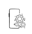 hand drawn doodle mobile phone and gears icon vector image