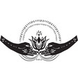 two hands holding lotus flower vector image vector image