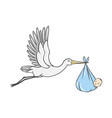 stork carries newborn baby boy vector image vector image