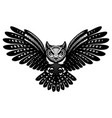 flying owl with spread wings monochrome vector image