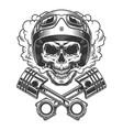 moto racer skull in smoke cloud vector image