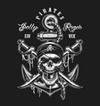 pirate skull emblem with swords anchor vector image vector image