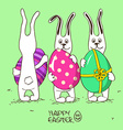 three bunny rabbits holding easter eggs vector image