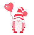 cute cartoon valentine gnome with heart balloon vector image