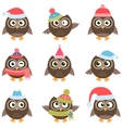 cute owls with santa hats vector image vector image