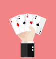 four aces playing cards in hand vector image vector image