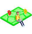 man with laptop sitting at map with marks vector image