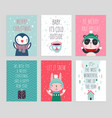 christmas card set with cute animals hand drawn vector image