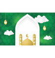 flat ramadan kareem mosque and 3d cloud background vector image