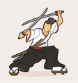 samurai standing ready to fight with swords vector image