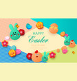 easter card with rabbit and chickens spring vector image