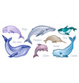 whale set humpback blue vector image