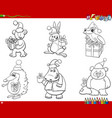 set of cartoon animals on christmas time coloring vector image