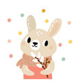cute bunny with flower branch spring greeting vector image