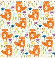 childish pattern with foxes grass and flowers vector image