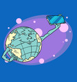 planet earth character with phone global vector image vector image
