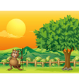 a beaver holding stick across the mountain vector image