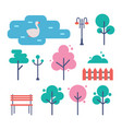 empty park with trees bench and street light set vector image