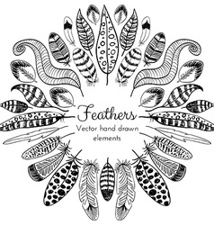 Hand drawn Feathers Frame Royalty Free Vector Image