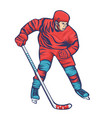 hockey player with stick isolated on a white vector image