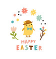 happy easter card decorative floral elements vector image