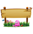 a poisoned pink monster under the empty wooden vector image vector image