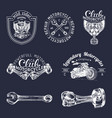 biker club signs motorcycle repair logos vector image