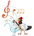 chicken playing guitar and sing with music notes vector image