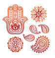 mehndi tattoo doodle elements with hamsa hand vector image vector image
