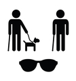 blind man icons set - with guide dog cane vector image vector image