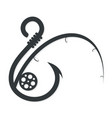 fishing rod and hook vector image vector image