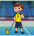 boy floorball player with floorball vector image vector image