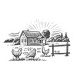 countryside landscape with chicken farm sketch vector image