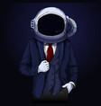 elegant man in suite with space helmet on his head vector image