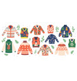 set of traditional christmas ugly sweater isolated vector image