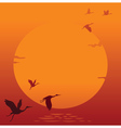 sunset with flying bird vector image vector image