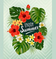 summer poster with tropical palm leaf and flowers vector image vector image