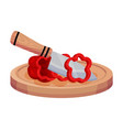 sliced red bell pepper with a knife on cutting vector image