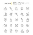 japan pixel perfect linear icons set koi carp vector image