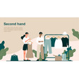 two female characters are second hand shopping vector image