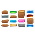 cartoon game button wooden frozen glass and metal vector image