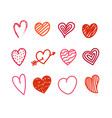 different valentines day hand color drawn hearts vector image