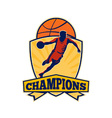 basketball player dribbling ball shield retro vector image