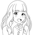 pleasantly surprised anime girl line art vector image