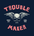 skull with wings hand drawn vector image