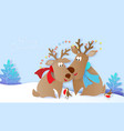 merry christmas design card with deers and birds vector image